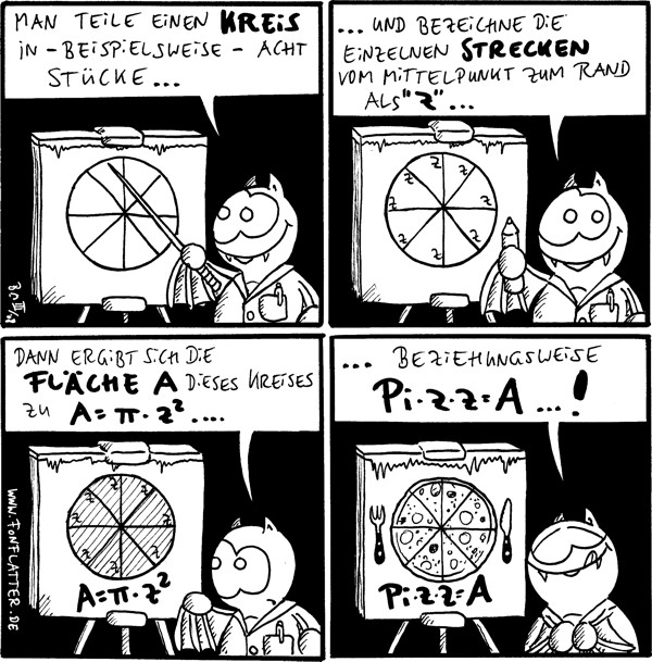 Fred: Man teile einen Kreis in - beispielsweise - acht Stücke...
[[Zeichnet einen Kreis mit acht Stücken]]

Fred: ...und bezeichne die einzelnen Strecken vom Mittelpunkt zum Rand als \